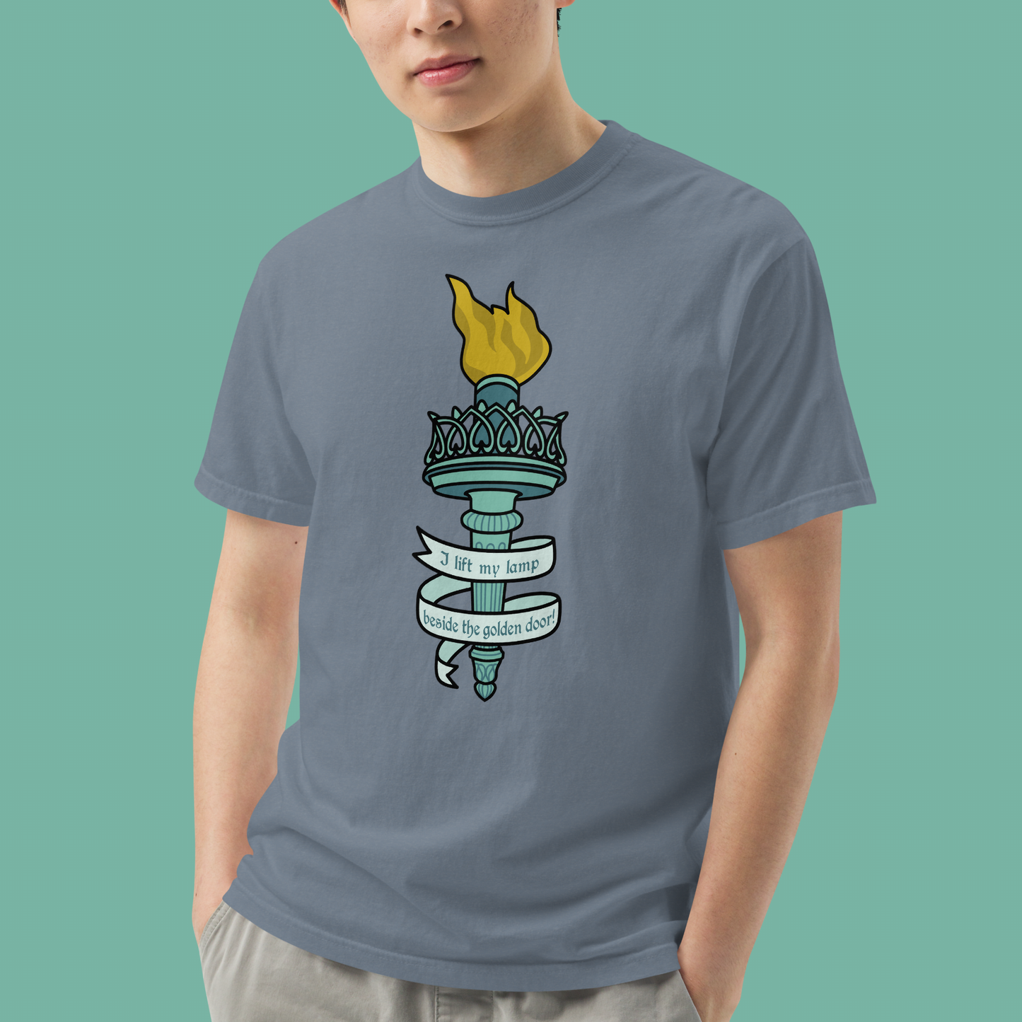 I lift my lamp beside the golden door! Unisex T-Shirt